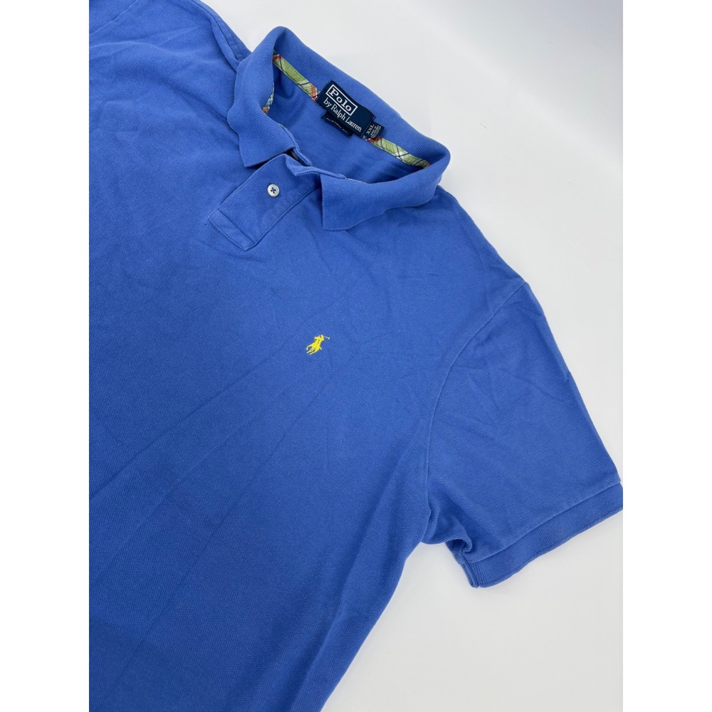 Polo Ralph Lauren Mens XXL Blue Custom Fit Pique Polo Shirt Yellow Pony Logo